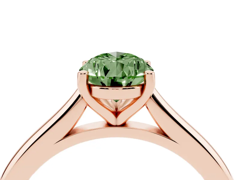 Fancy Green Pear Cut Diamond Solitaire Ring Set in Rose gold with Cathedral Band and Prong Setting