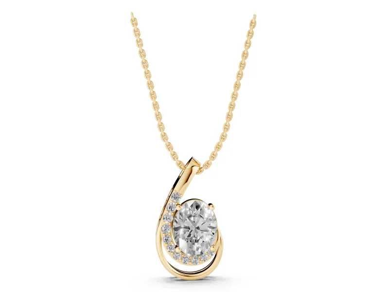 Oval Lab-Grown Diamond Open Swirl Pendant Necklace | Graduated Accents | Yellow Gold