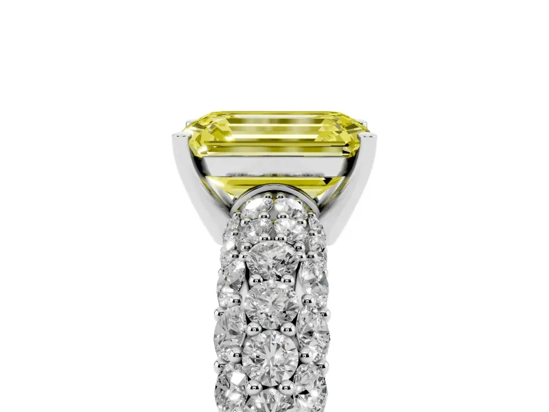 Emerald Cut Close Set Pave Engagement Ring Setting for a Fancy Yellow Lab-Grown Diamond | Multi Row | Sterling Silver