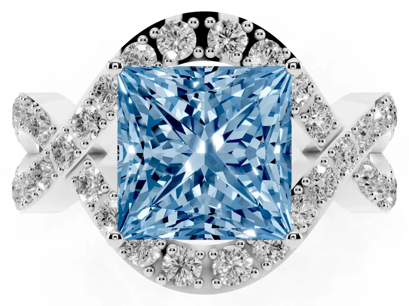 Princess Cut Infinity Twist Engagement Ring Setting for a Fancy Blue Lab-Grown Diamond | White Gold