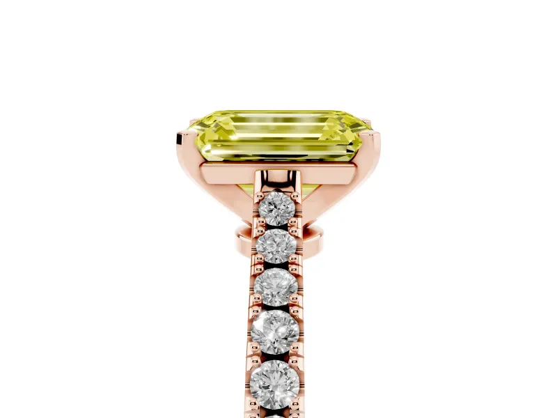 Emerald Cut Pavé Engagement Ring Setting for a Fancy Yellow Lab-Grown Diamond | Rose Gold - Design NV-24454
