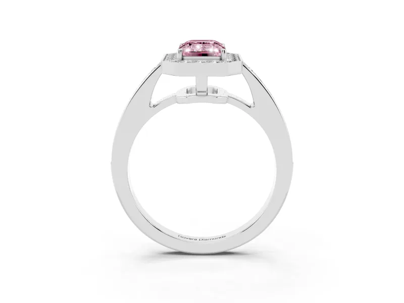 Emerald Cut Framed Halo Engagement Ring Setting for a Fancy Pink Lab-Grown Diamond | White Gold