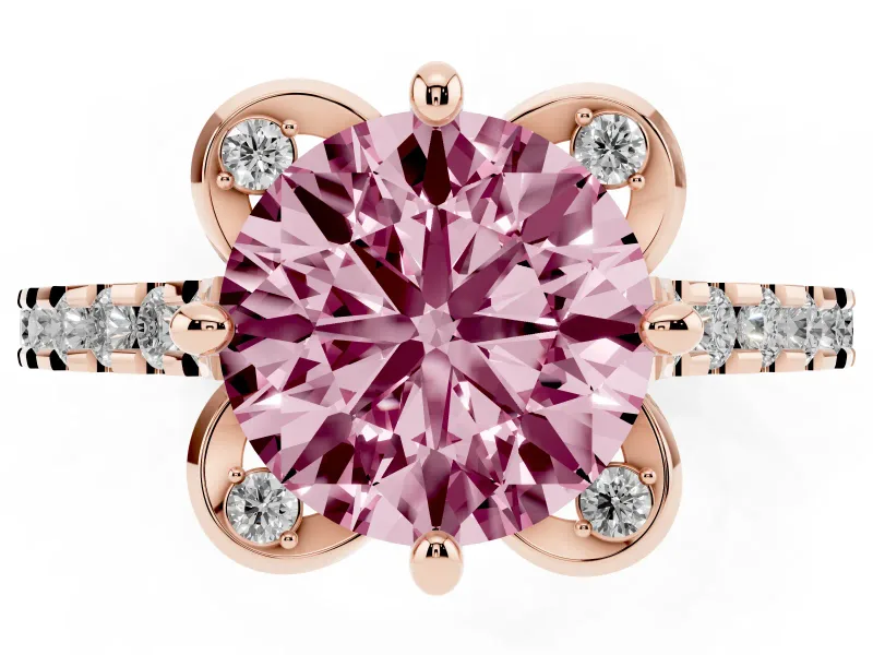 Round Floral Engagement Ring Setting for a Fancy Pink Lab-Grown Diamond | Pavé Band | Rose Gold