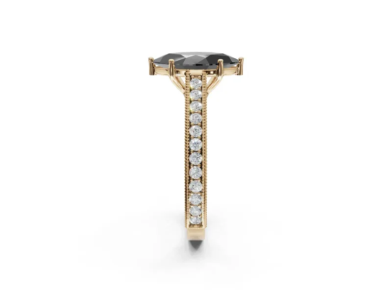 Marquise Vintage Pavé Engagement Ring Setting for a Black Center | Yellow Gold