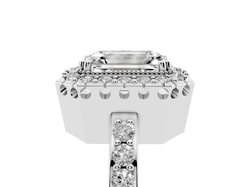 Emerald Cut Vintage Milgrain Halo Engagement Ring Setting | Pierced Gallery | Platinum