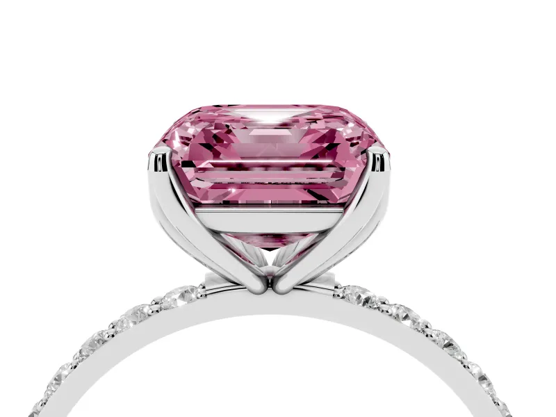 Asscher Cut Pave Engagement Ring Setting for a Fancy Pink Lab-Grown Diamond | Slim Band | White Gold