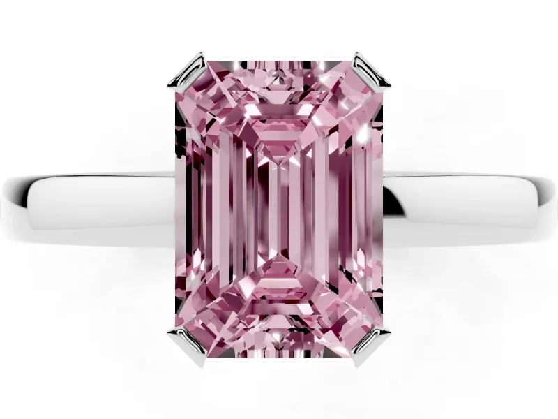 Emerald Cut Solitaire Engagement Ring Setting for a Fancy Pink Lab-Grown Diamond | Flat Tab Prongs | Sterling Silver