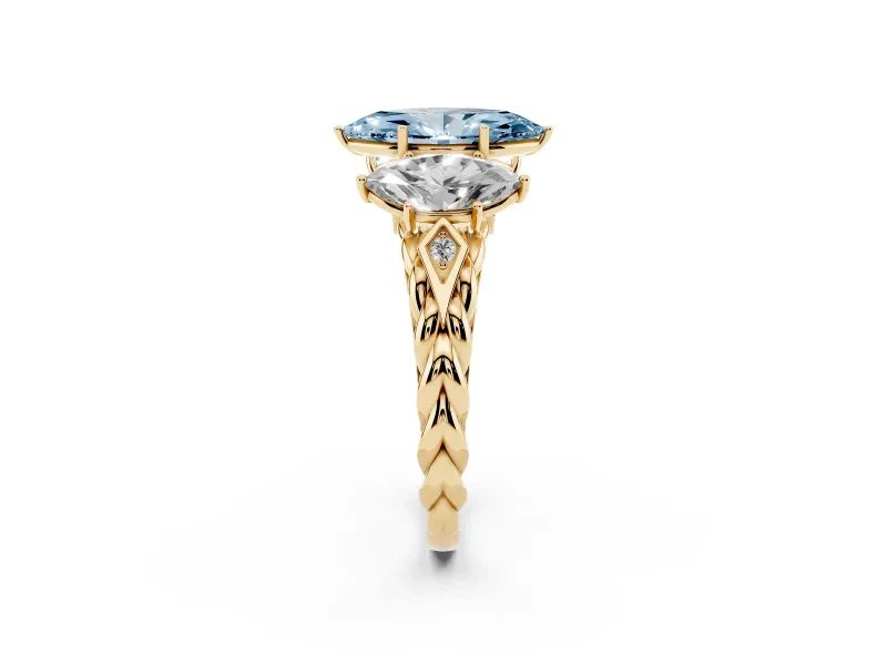 Marquise Three Stone Engagement Ring Setting for a Fancy Blue Lab-Grown Diamond | Braided Band | Yellow Gold