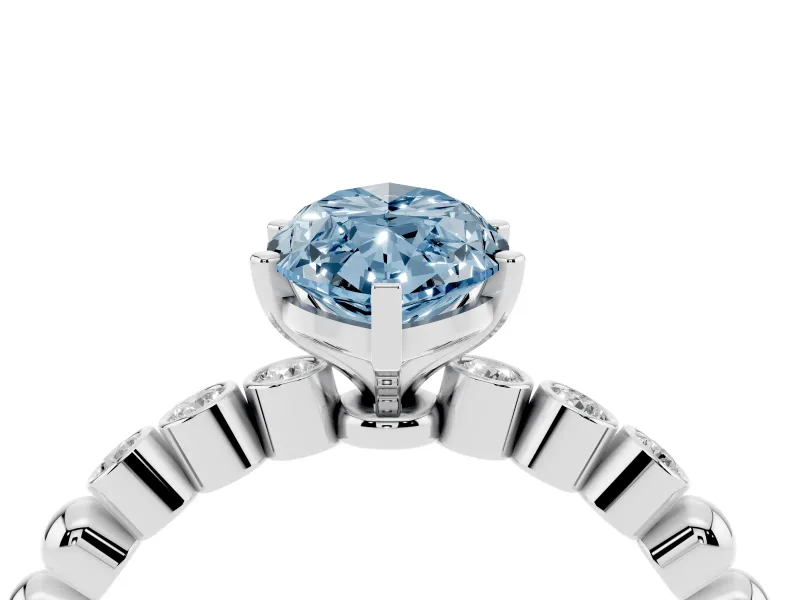 Fancy Blue Marquise Cut Diamond Solitaire Engagement Ring Set in White gold with Bezel Accents on Beaded Band