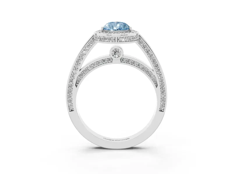 Pear-Shaped Sectioned Halo Engagement Ring Setting for a Fancy Blue Lab-Grown Diamond | Sterling Silver