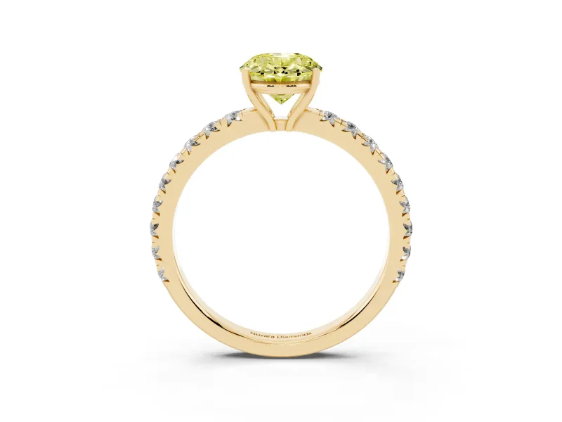 Oval Pave Solitaire Engagement Ring Setting for a Fancy Yellow Lab-Grown Diamond | Shared Prong Band | Yellow Gold