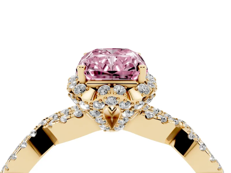 Radiant Cut Milgrain Halo Engagement Ring Setting for a Fancy Pink Lab-Grown Diamond | Graduated Shoulders | Yellow Gold