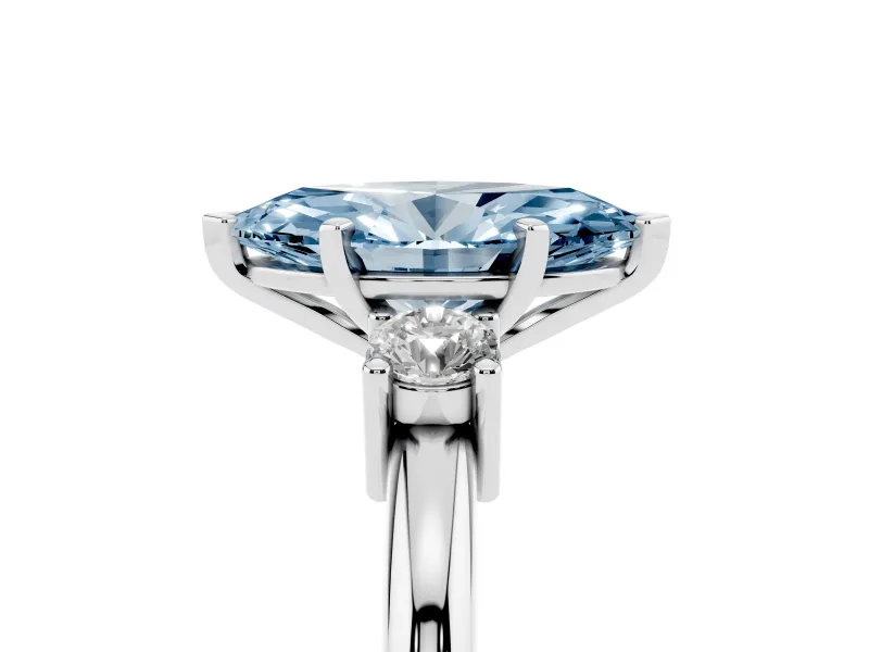Fancy Blue Three-Stone Marquise Cut Diamond Ring Set in Silver with Prong Setting and Plain Band