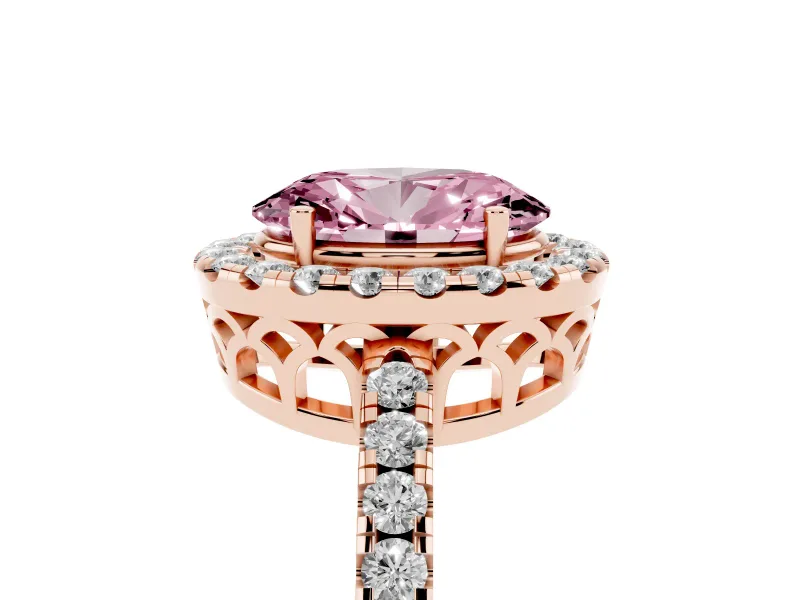 Oval Halo Engagement Ring Setting for a Fancy Pink Lab-Grown Diamond | Pavé Band | Rose Gold