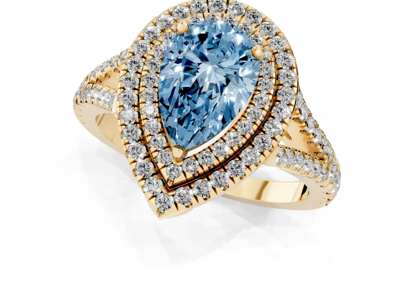 Pear-Shaped Halo Engagement Ring Setting for a Fancy Blue Lab-Grown Diamond | Yellow Gold - Design NV-24799