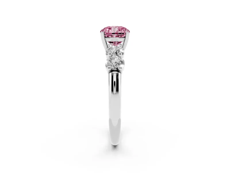 Cushion Cut Five Stone Engagement Ring Setting for a Fancy Pink Lab-Grown Diamond | Plain Band | Sterling Silver
