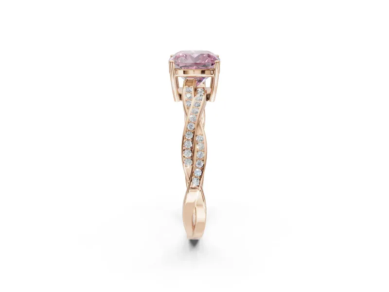 Cushion Cut Twisted Pavé Solitaire Engagement Ring Setting for a Fancy Pink Lab-Grown Diamond | Open Basket | Rose Gold