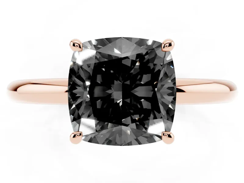 Cushion Cut Hidden Halo Engagement Ring Setting for a Black Center | Thin Plain Band | Rose Gold