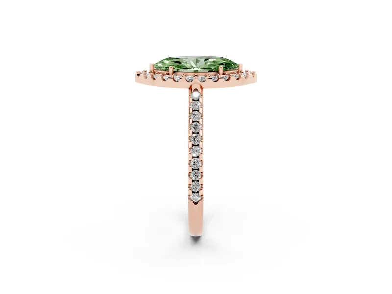 Marquise Pave Halo Engagement Ring Setting for a Fancy Green Lab-Grown Diamond | Pave Band | Rose Gold