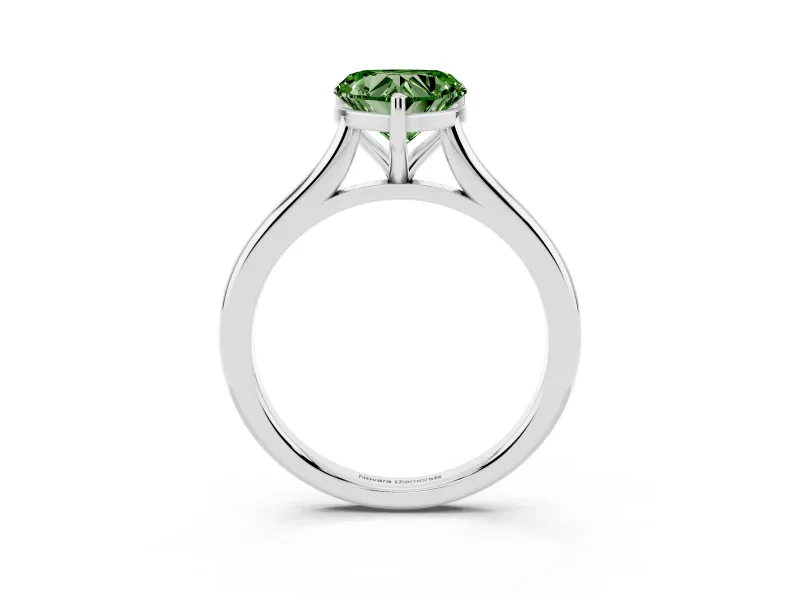 Fancy Green Heart Cut Diamond Solitaire Ring Set in Silver with Cathedral Band and Prong Setting