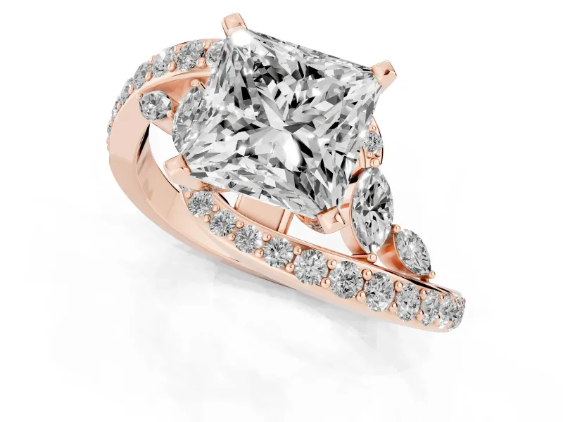 Princess Cut Diamond Solitaire Ring Set in Rose gold with Pavé Twist Band and Secure Prong Setting