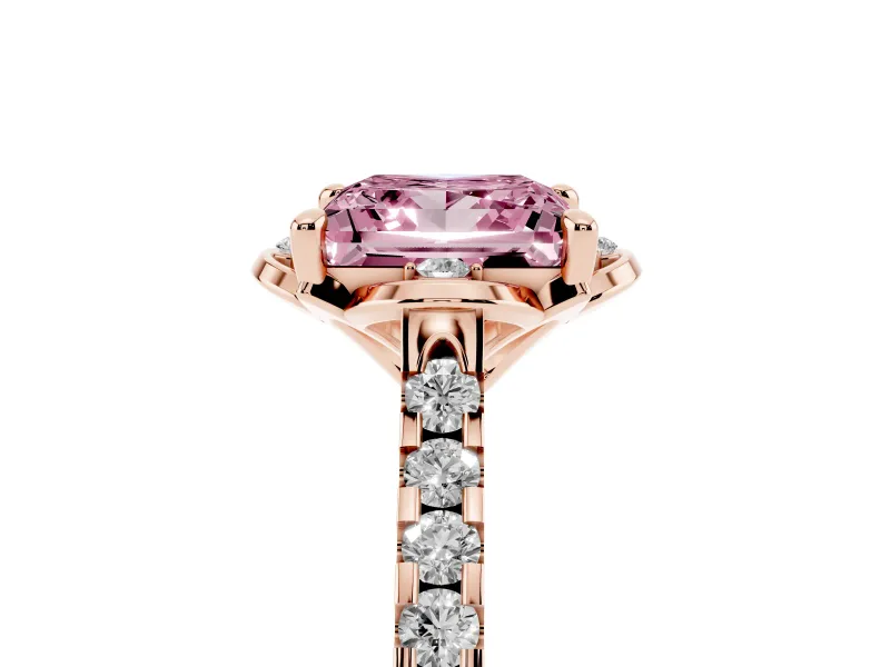 Princess Cut Floral Petal Engagement Ring Setting for a Fancy Pink Lab-Grown Diamond | Petal Accents | Rose Gold