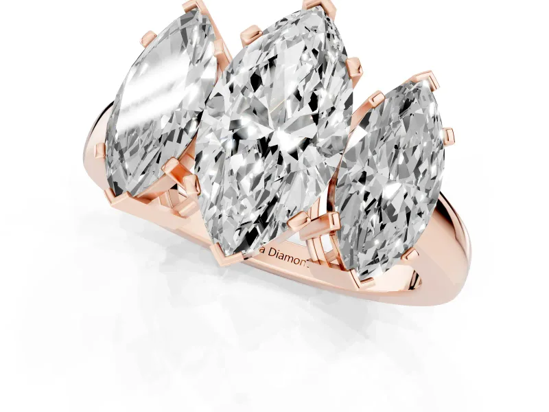 Marquise Three Stone Engagement Ring Setting | Large Side Stones | Rose Gold