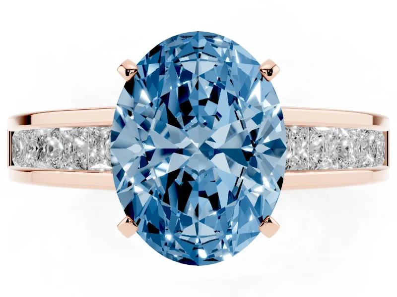 Oval Channel Set Engagement Ring Setting for a Fancy Blue Lab-Grown Diamond | Rose Gold