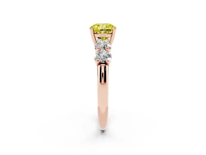 Cushion Cut Five Stone Engagement Ring Setting for a Fancy Yellow Lab-Grown Diamond | Prong Set Side Stones | Rose Gold