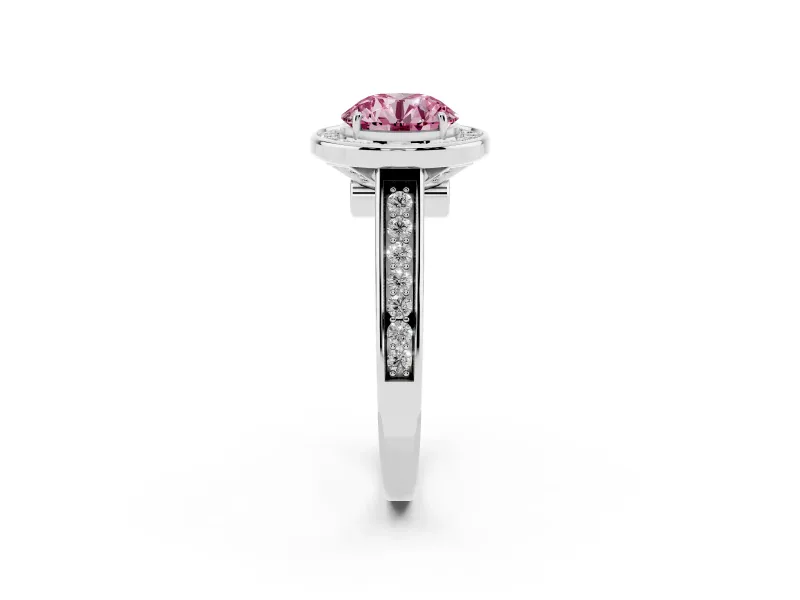 Round Rimmed Halo Engagement Ring Setting for a Fancy Pink Lab-Grown Diamond | White Gold