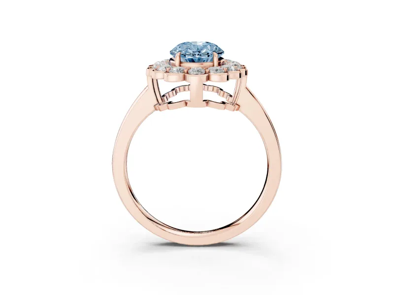 Oval Scalloped Cluster Halo Engagement Ring Setting for a Fancy Blue Lab-Grown Diamond | Plain Band | Rose Gold