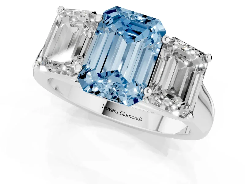 Emerald Cut Engagement Ring Setting for a Fancy Blue Lab-Grown Diamond | Sterling Silver - Design NV-24908