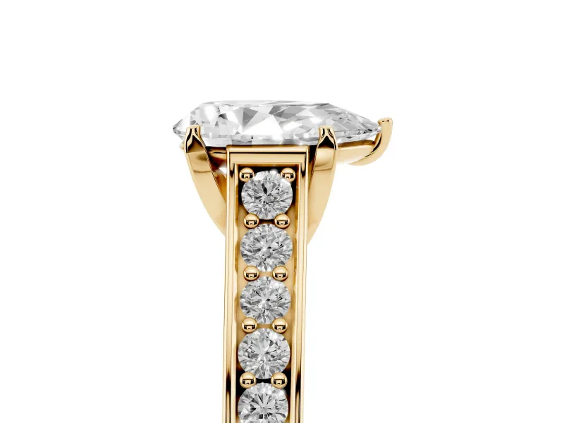 Pear-Shaped Graduated Pavé Solitaire Engagement Ring Setting | Wide Pavé Row Band | Yellow Gold