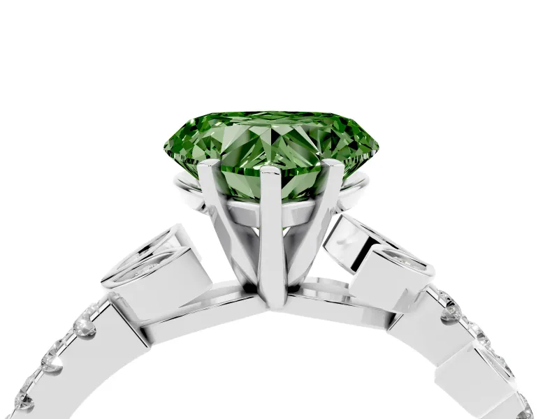 Fancy Green Heart Cut Diamond Solitaire Leaf-Inspired Ring Set in Platinum with Pavé Band and Prong Setting