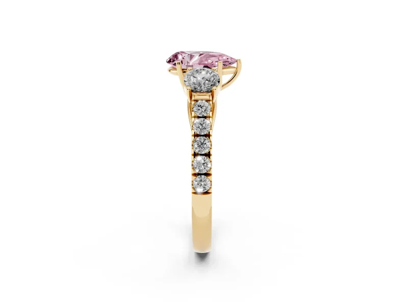 Pear-Shaped Engagement Ring Setting for a Fancy Pink Lab-Grown Diamond | Three Stone | Yellow Gold