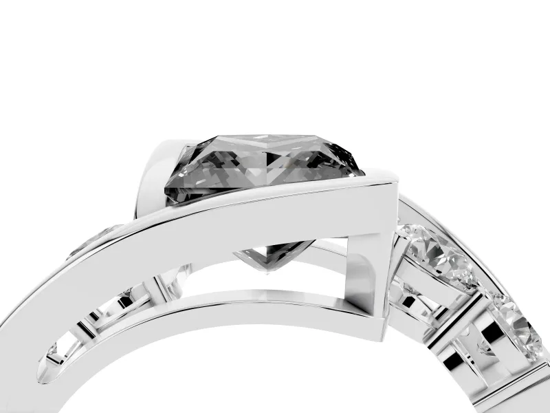 Fancy Black Princess Cut Diamond Bezel Bypass Ring Set in Platinum with Round Accents