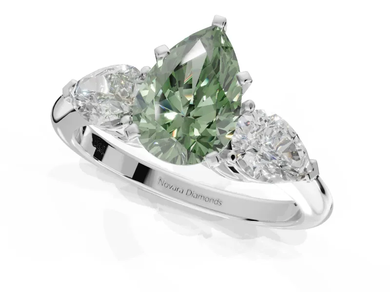 Pear-Shaped 3-Stone Engagement Ring Setting for a Fancy Green Lab-Grown Diamond | Platinum