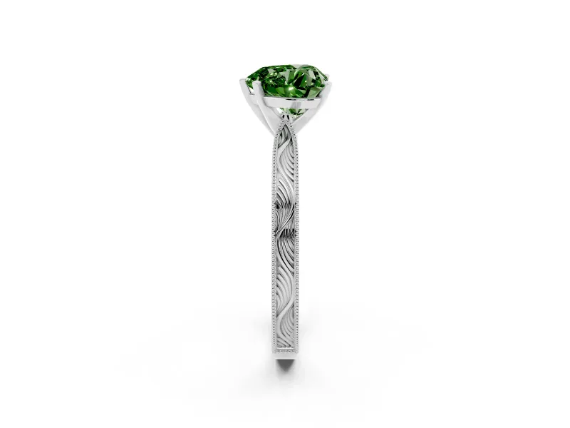 Heart-Shaped Engraved Engagement Ring Setting for a Fancy Green Lab-Grown Diamond | Platinum