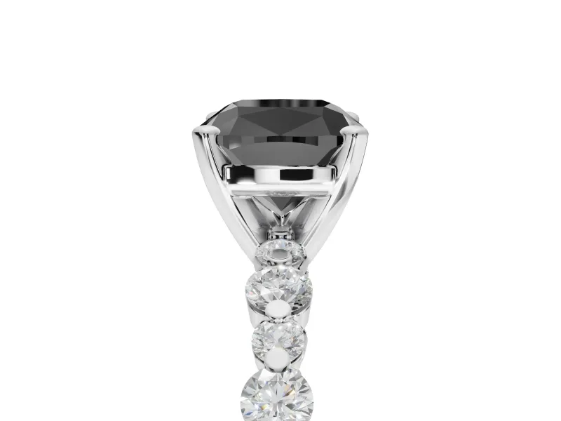 Cushion Cut Pavé Engagement Ring Setting for a Black Center | Alternating Accents | Sterling Silver