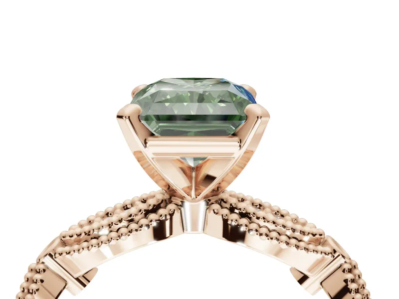 Radiant Cut Vintage Engagement Ring Setting for a Fancy Green Lab-Grown Diamond | Graduated Stations | Rose Gold