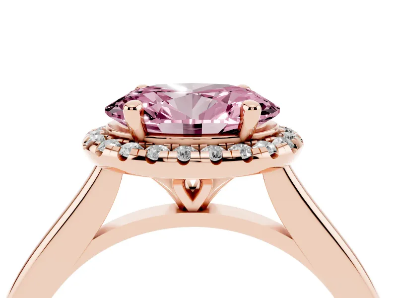 Oval Halo Engagement Ring Setting for a Fancy Pink Lab-Grown Diamond | Plain Polished Band | Rose Gold