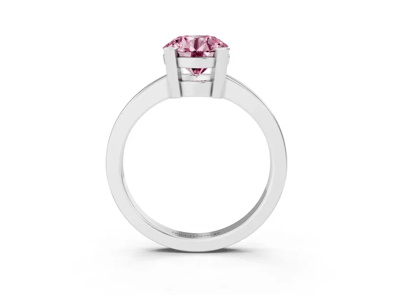Fancy Pink Round Cut Diamond Solitaire Ring Set in White gold with Prong Head and Smooth Polished Band