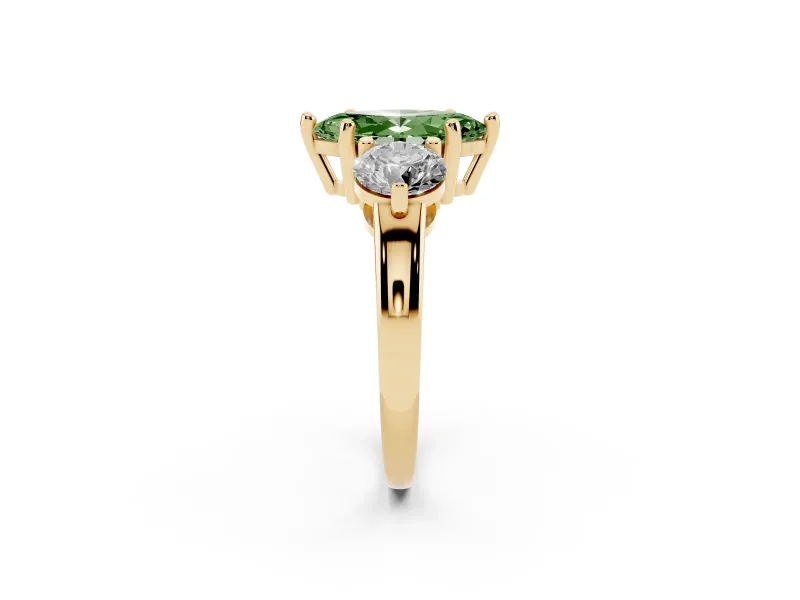 Marquise Three Stone Engagement Ring Setting for a Fancy Green Lab-Grown Diamond | Open Prong Baskets | Yellow Gold