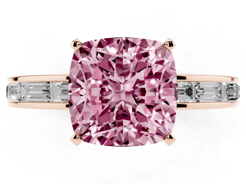 Cushion Cut Channel Set Engagement Ring Setting for a Fancy Pink Lab-Grown Diamond | Rose Gold