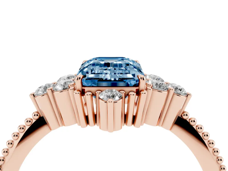Emerald Cut Cluster Engagement Ring Setting for a Fancy Blue Lab-Grown Diamond | Rose Gold