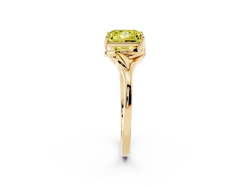 Princess Cut Leaf Bypass Solitaire Engagement Ring Setting for a Fancy Yellow Lab-Grown Diamond | Yellow Gold