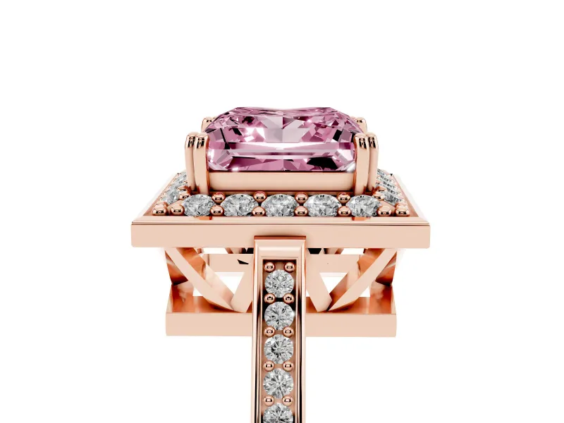 Princess Cut Halo Engagement Ring Setting for a Fancy Pink Lab-Grown Diamond | Polished Halo Rim | Rose Gold