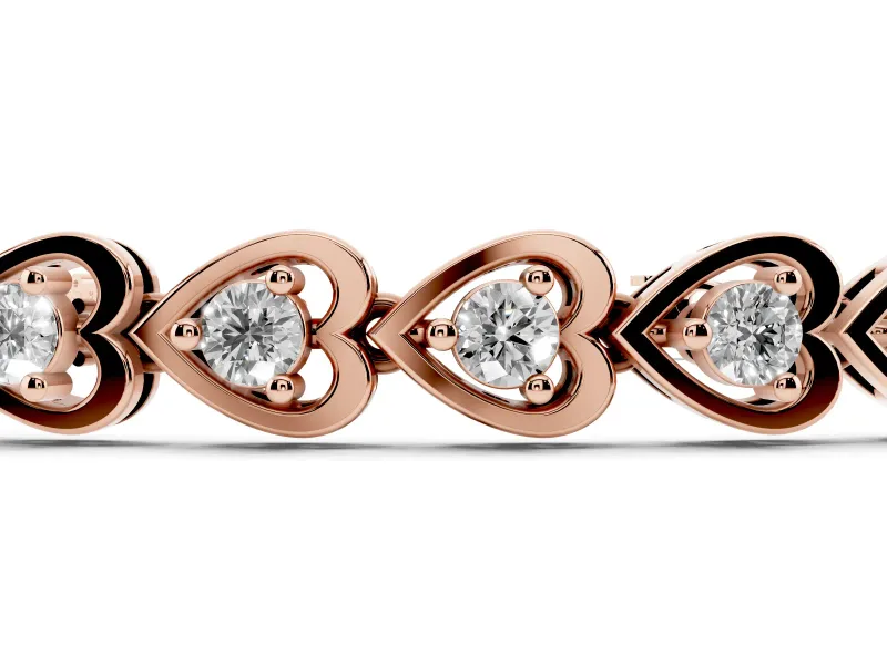 Round Lab-Grown Diamond Heart Link Tennis Bracelet | Alternating Hearts | Rose Gold
