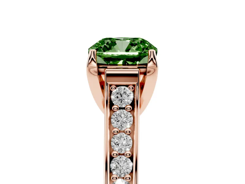 Cushion Cut Graduated Pavé Engagement Ring Setting for a Fancy Green Lab-Grown Diamond | Rose Gold