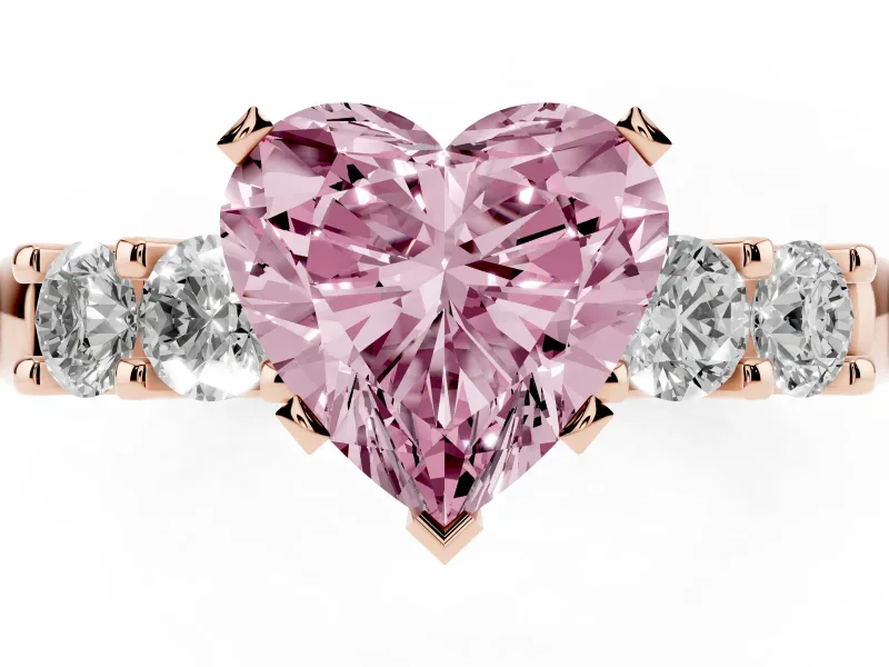 Heart-Shaped Five Stone Engagement Ring Setting for a Fancy Pink Lab-Grown Diamond | Rose Gold